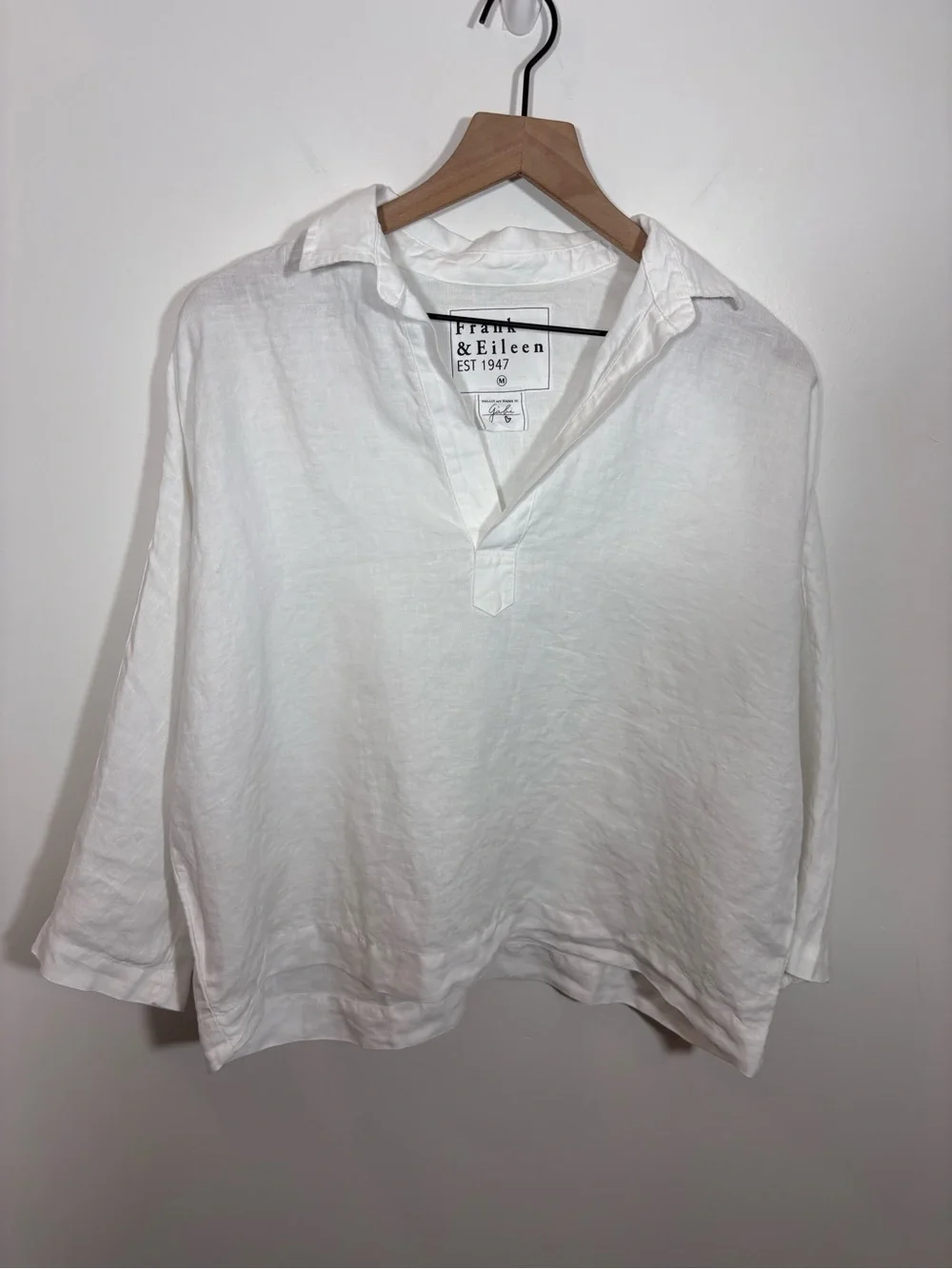 Frank & Eileen GABI Popover Shirt Medium White Linen flowy laidback lagenlook
